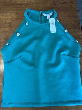 Maeve Emerald Green Halter Tank with Gold Button Accents